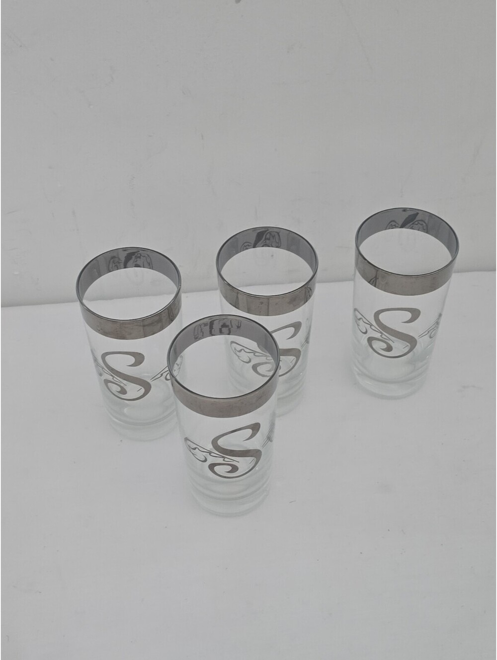 4 Vtg Dorothy Thorpe Silver Rim Monogram C 12 oz Highball Glass Barware